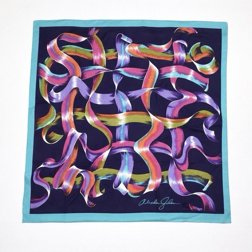 Vintage Alexander Julian Coat Scarf Multicolor Abstract Ribbon Weave